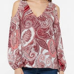 Soho New York & Company Jeans Cold Shoulder Paisley Print V Neck Blouse XS Red Photo 0
