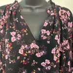 CeCe  Black Floral Long Sleeve V Neck A Lone Mini Dress Size 1 X NWT Photo 5