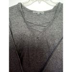 Absolutely Famous  XL Hooded‎ Long Sleeve Top Gray V-neckline Criss-cross Photo 3