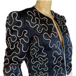 PATRA VINTAGE 1990'S BLUE & CREAM SATIN BLAZER WITH FAUX PEARL BEADING (10) Photo 6