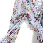 VICI VICl Chiffon Floral High Low Dress Lace Up Long Sleeves Cut Out Blue Size XS EUC Photo 6
