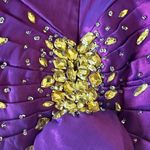 Mac Duggal Purple Strapless Ruched Mini Dress Gold Crystal Embellishments Size 4 Photo 9