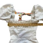 ZARA  Ivory White Puff Sleeve Mini Cut Out Back Lace Up Embroidered Dress Size XS Photo 6