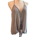 Millibon USA Sleeveless Gray Top SZ L Spaghetti Straps Linen Blend Tie Waist Size L Photo 1