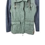 O'Neill ‎ Olive Green Military Anorak Jacket Gray Knit Sleeve Small S Photo 2
