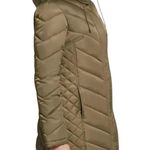 Kenneth Cole Olive Mid-Length Chevron Quilted Puffer Hooded Coat Faux Fur Size M Photo 2