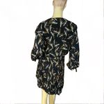 ALC Frank A.L.C. SILK “RORY” PALM LEAF PRINT BLACK & BROWN PLEATED SPLIT SLEEVE DRESS (2) Photo 2