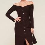Reformation Cora Knit Ribbed Off Shoulder Midi Dress Black Size S $165 Photo 2