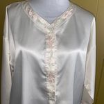Henri Pierre women L V-cut button front satin Longsleeve nightgown white Photo 1