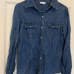 New York & Company Denim Shirt Long Sleeve Button Down Pockets Blue M Size M Photo 0