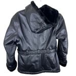 PELLE Black Genuine Leather Hooded Belted Faux Fur Lined Full Zip Jacket Size L Size L Photo 1