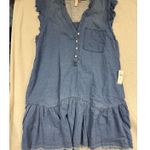 Anthropologie PILCRO  Flounced Tunic Dress Chambray Fray Hem L Photo 3