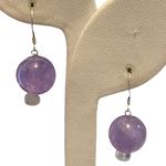Gorgeous Real Amethyst Stone Ball Drop Earrings 925 Solid Silver Hook Handmade Photo 0