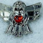 Silver Color Metal Guardian Angel Jewelry Pin Brooch Red Heart Center Photo 1
