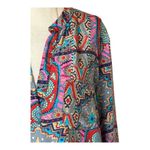 Tolani  Shirt Women Medium Pink Blue‎ Silk Geometric Long Sleeve Tunic Top Boho Photo 4