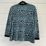 St. John  Women’s 2 Wool Blend Blue Leopard Cardigan Office Core Career Dressy Photo 3