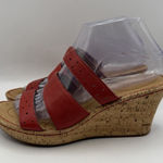 Born Women's Sandal Red Leather US Sz 8 Wedge Slip On Casual Comfort Shoes Photo 0