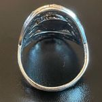 Black obsidian S925 antique silver statement ring Photo 3