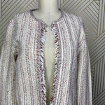 Theory Galinne Speckle Boucle Knit Fringe Sweater Jacket Cream Red Size Small Photo 4