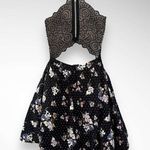 LOVE, NICKIE LEW Black Floral Spaghetti Strap Mini Skater Dress Size Small } EUC Photo 2