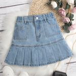 Pleated A Line Mini Denim Skirt Blue Size XXS Photo 4
