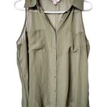 Decree  Women's Sleeveless Olive Green Button Front Lightweight Blouse Sz L Photo 0