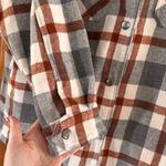 HFX Shacket Women’s Med Wool Blend Snap Shirt Plaid Shacket Gray Burnt Orange Photo 3