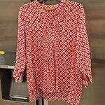 💕OLIPHANT💕 Mandarin Collar Blouse ~ Red Pink White Ikat Block Print XL Photo 0