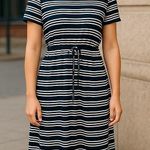 Olive & Oak Olive‎ & Oak T-Shirt Dress Short Sleeve Navy Stripes Waist Size L Photo 0
