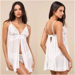 Lulus LULU’S Romana White Sheer Lace Lingerie Slip Set Photo 1