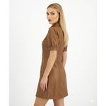 Kit & Sky Womens Faux Leather Puff Sleeves Mini Shirtdress Juniors Brown Size XXL Photo 2