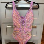 Becca by Rebecca Virtue Women's Multicolor Swimsuit One Piece Tie Back Medium Photo 4