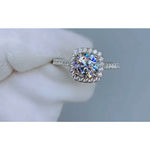 Boutique NEW 2 Ct Pave Halo Round Platinum S925 Diamond Engagement Ring‎ | Sz 7.5 NEW Photo 10