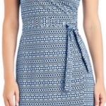 J. McLaughlin  Preppy Coastal Wrap Cap Sleeves Catalina Cloth Printed Dress, Large Photo 0