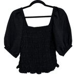 Old Navy  Fitted Puff-Sleeve Smocked Top in Black Jack - Size S Photo 1