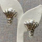 Italian Sterling Silver Gold Wire Accent Clip On Earrings Shell Fan Design Photo 0