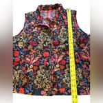 Reversible Floral Plaid Vintage Sleeveless Vest Button Up Womens Large XL Blue Photo 4