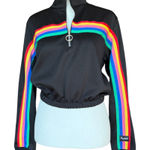 Urban Outfitters Minga London Rainbow Striped Crop 1/4 Zip Black Top Sz S Photo 0