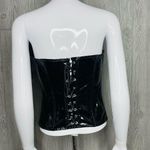 Black leather / latex look buckle front corset with tie back lingerie shirt lg Photo 5