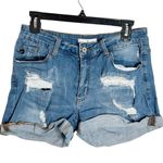 KanCan USA KanCan Medium Wash High Waisted Distressed Denim Shorts with Cuffed Hem size 29 Photo 0