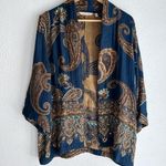Soft Surroundings  Blue & Gold Paisley Kimono Cardigan Boho Sz S/M Photo 0