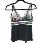 Lands' End  Tankini Top Molded Cups V Neck Floral Geometric Black Size 2 Photo 1