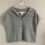 Jessica Simpson Olive Green Knit Button Down Shirt Photo 0