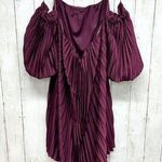 EXPRESS  Dress Women Size Medium Mini Strapless Puff Sleeve Pleated Ruffled Plum Photo 0