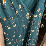 Miami  Teal Floral Wrap Midi Dress – Short Flutter Sleeve V-Neck Ruffle Hem Large Photo 3