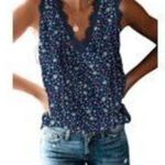 CCC Floral Sleeveless Blouse With Lace Trim V Neck Navy Size XL Photo 9