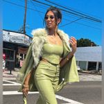 Show Me Your Mumu Penny Lane Sage Green Faux Leather Fur Trench Coat Holiday Photo 12