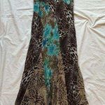 Robbie Bee 100% Silk Cheetah Leopard Print floral bead asymmetrical maxi dress Photo 0