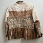 Coldwater Creek  Open Faux Suede Jacket Womens Brown Green Boho Artsy Western 6 Photo 1