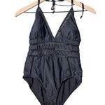 Ella Moss One-Piece Halter Swimwear V-Neck Black Swimsuit Women's Size L Photo 0